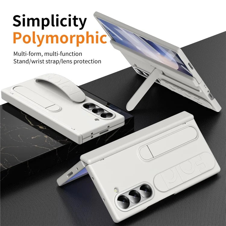 For Samsung Galaxy Z Fold6 5G Case Kickstand Wristband PC Phone Cover with Tempered Glass Film