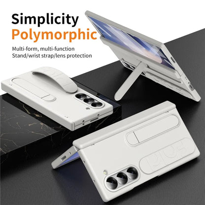 For Samsung Galaxy Z Fold6 5G Case Kickstand Wristband PC Phone Cover with Tempered Glass Film