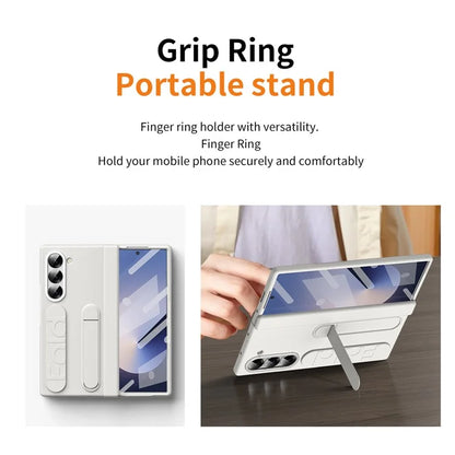 For Samsung Galaxy Z Fold6 5G Case Kickstand Wristband PC Phone Cover with Tempered Glass Film