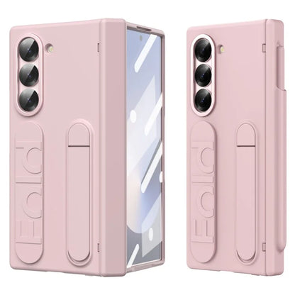 For Samsung Galaxy Z Fold6 5G Case Kickstand Wristband PC Phone Cover with Tempered Glass Film