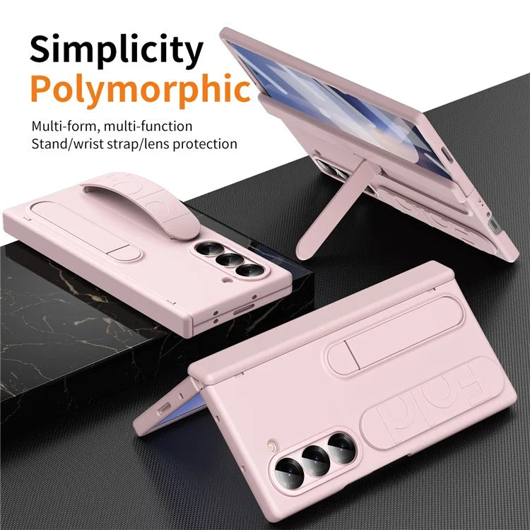 For Samsung Galaxy Z Fold6 5G Case Kickstand Wristband PC Phone Cover with Tempered Glass Film