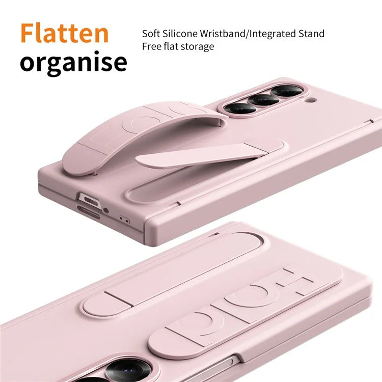 For Samsung Galaxy Z Fold6 5G Case Kickstand Wristband PC Phone Cover with Tempered Glass Film