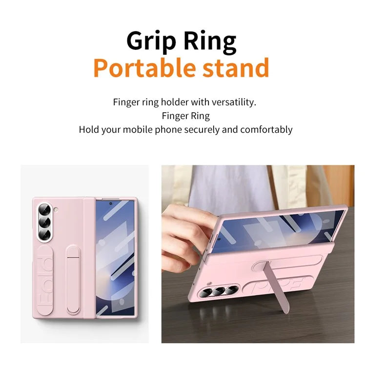 For Samsung Galaxy Z Fold6 5G Case Kickstand Wristband PC Phone Cover with Tempered Glass Film