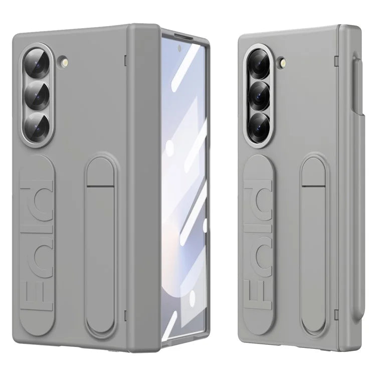 For Samsung Galaxy Z Fold6 5G Case Kickstand Wristband PC Phone Cover with Tempered Glass Film