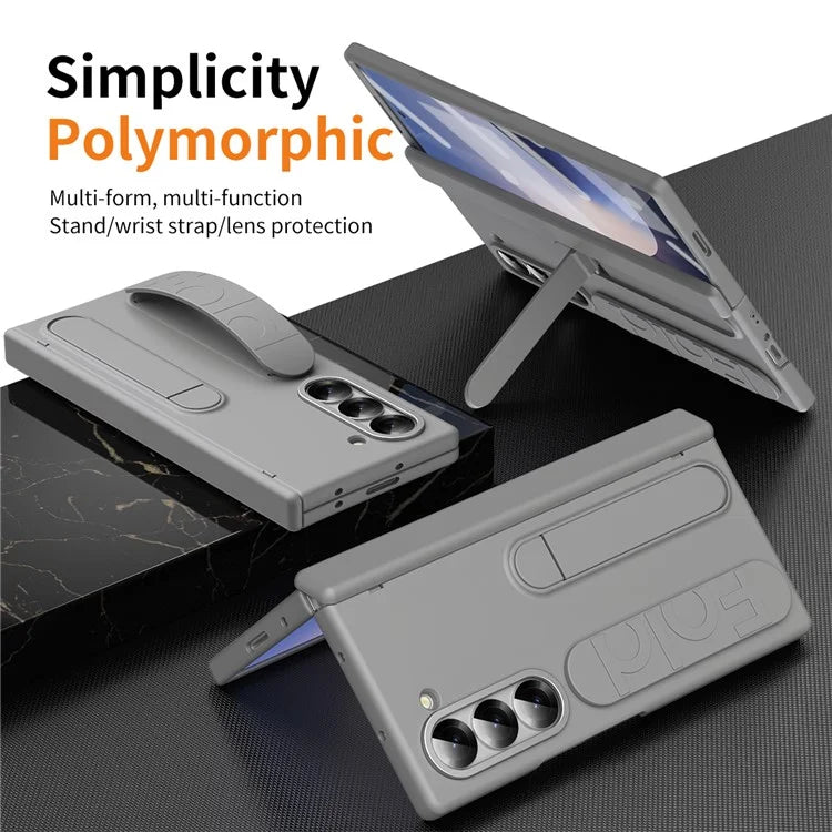 For Samsung Galaxy Z Fold6 5G Case Kickstand Wristband PC Phone Cover with Tempered Glass Film