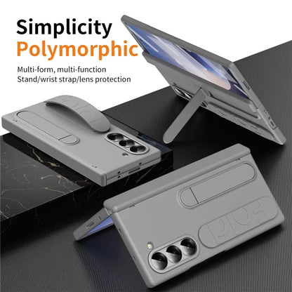 For Samsung Galaxy Z Fold6 5G Case Kickstand Wristband PC Phone Cover with Tempered Glass Film