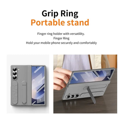 For Samsung Galaxy Z Fold6 5G Case Kickstand Wristband PC Phone Cover with Tempered Glass Film