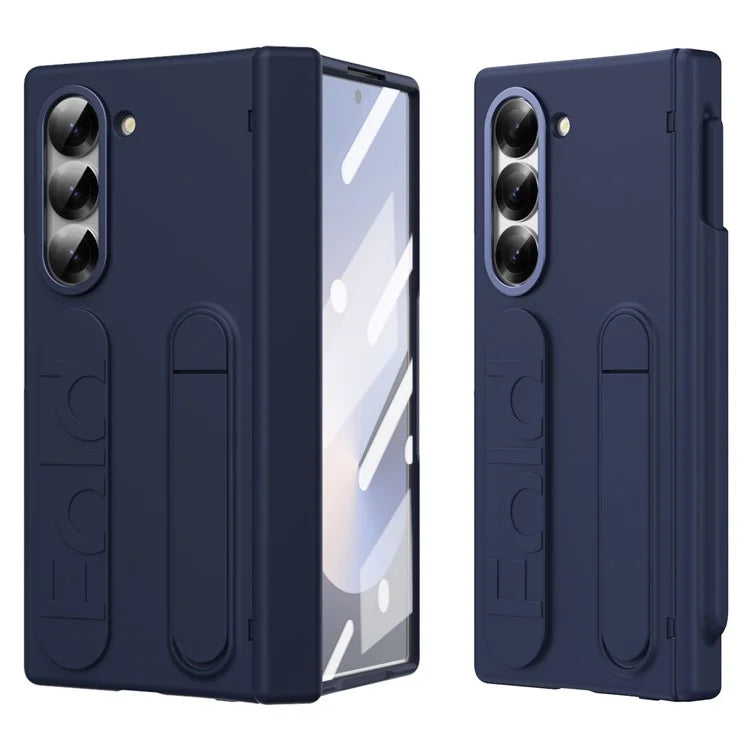 For Samsung Galaxy Z Fold6 5G Case Kickstand Wristband PC Phone Cover with Tempered Glass Film