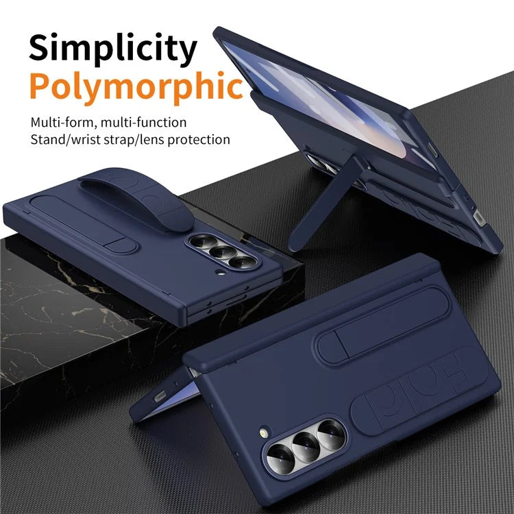 For Samsung Galaxy Z Fold6 5G Case Kickstand Wristband PC Phone Cover with Tempered Glass Film