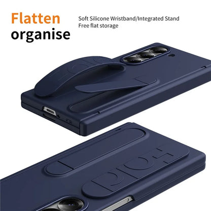 For Samsung Galaxy Z Fold6 5G Case Kickstand Wristband PC Phone Cover with Tempered Glass Film