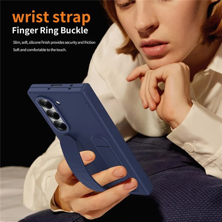 For Samsung Galaxy Z Fold6 5G Case Kickstand Wristband PC Phone Cover with Tempered Glass Film