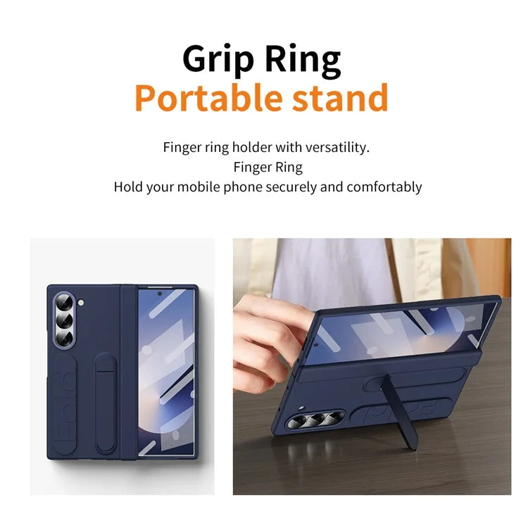 For Samsung Galaxy Z Fold6 5G Case Kickstand Wristband PC Phone Cover with Tempered Glass Film