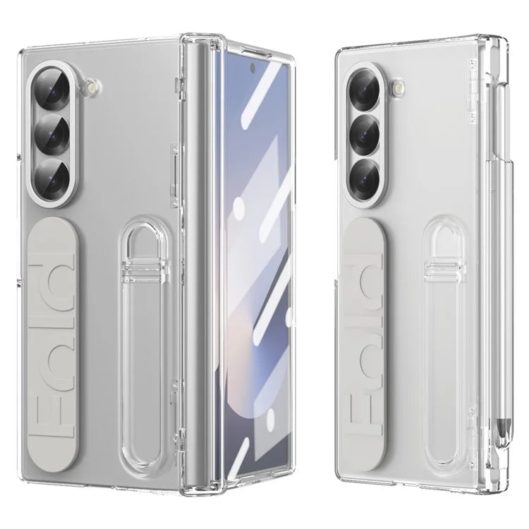 For Samsung Galaxy Z Fold6 5G Case Kickstand Wristband PC Phone Cover with Tempered Glass Film