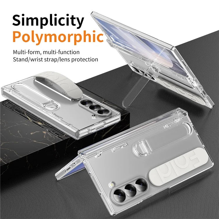 For Samsung Galaxy Z Fold6 5G Case Kickstand Wristband PC Phone Cover with Tempered Glass Film