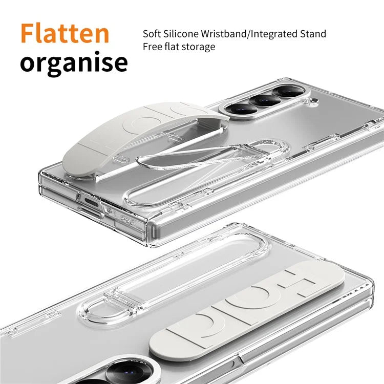 For Samsung Galaxy Z Fold6 5G Case Kickstand Wristband PC Phone Cover with Tempered Glass Film