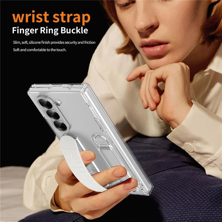 For Samsung Galaxy Z Fold6 5G Case Kickstand Wristband PC Phone Cover with Tempered Glass Film
