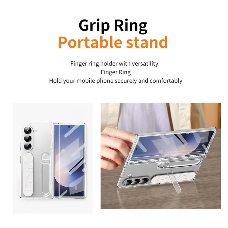 For Samsung Galaxy Z Fold6 5G Case Kickstand Wristband PC Phone Cover with Tempered Glass Film
