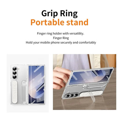 For Samsung Galaxy Z Fold6 5G Case Kickstand Wristband PC Phone Cover with Tempered Glass Film