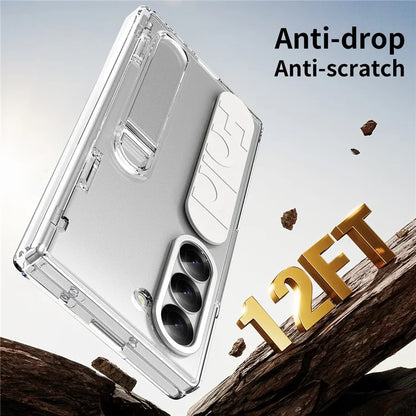 For Samsung Galaxy Z Fold6 5G Case Kickstand Wristband PC Phone Cover with Tempered Glass Film