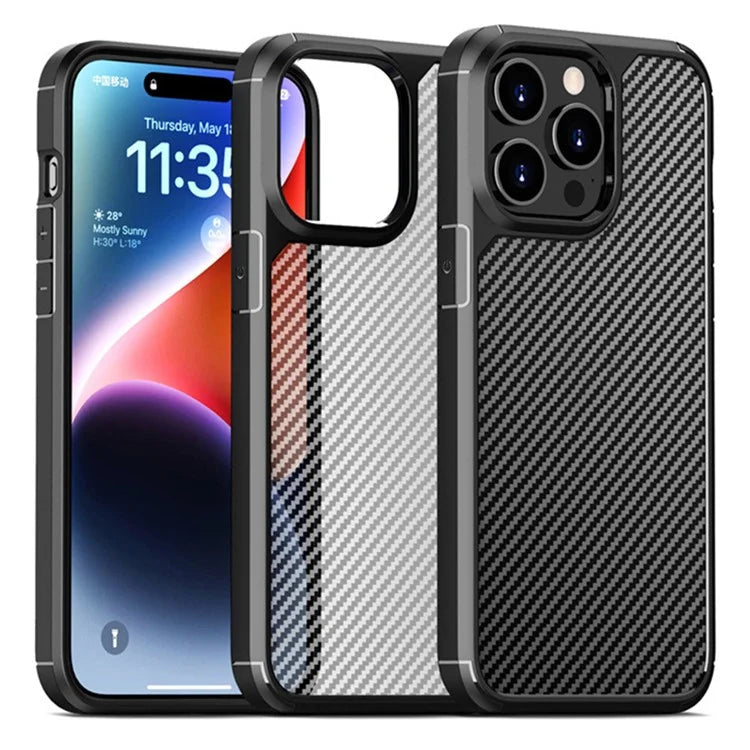 For iPhone 15 Pro Case Carbon Fiber Texture Anti-Scratch TPU+PC Back Cover