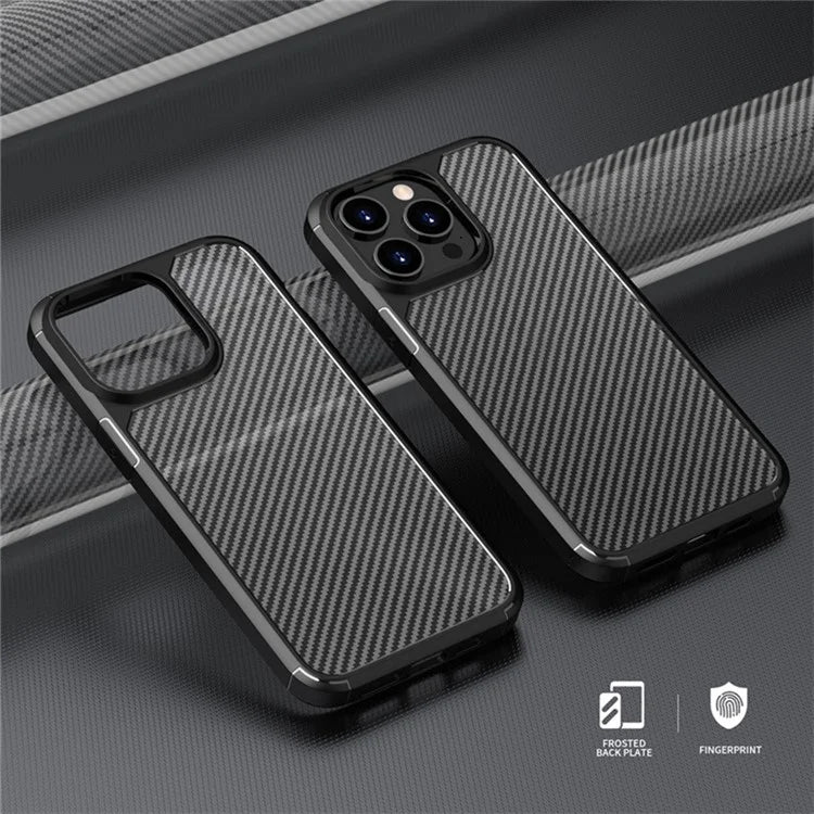 For iPhone 15 Pro Case Carbon Fiber Texture Anti-Scratch TPU+PC Back Cover