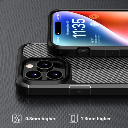 For iPhone 15 Pro Case Carbon Fiber Texture Anti-Scratch TPU+PC Back Cover