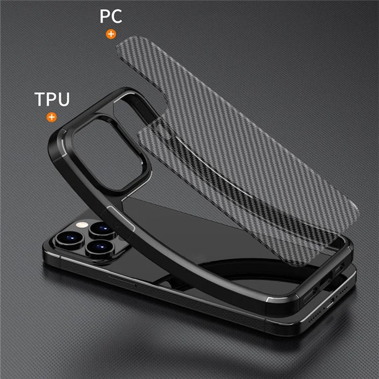 For iPhone 15 Pro Case Carbon Fiber Texture Anti-Scratch TPU+PC Back Cover