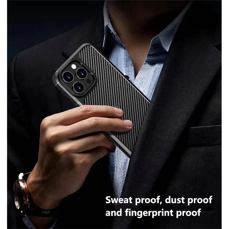 For iPhone 15 Pro Case Carbon Fiber Texture Anti-Scratch TPU+PC Back Cover
