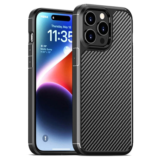 For iPhone 15 Pro Max Case Carbon Fiber Texture Anti-Scratch TPU+PC Back Cover