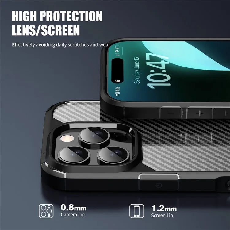 For iPhone 16 Pro Max Case Carbon Fiber Texture Anti-Scratch TPU+PC Back Cover