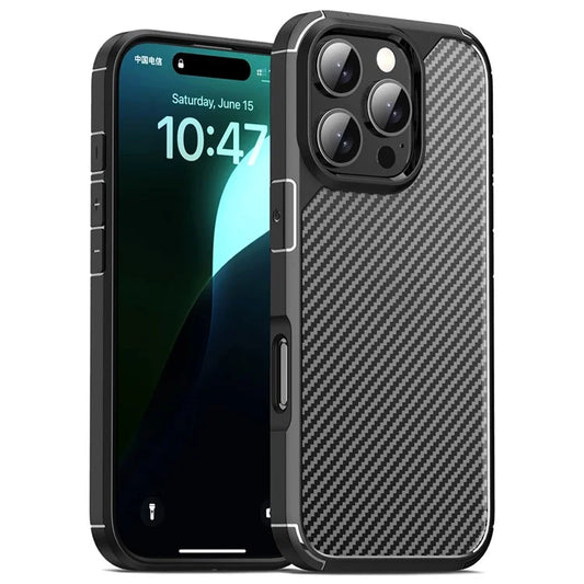 For iPhone 16 Pro Case Carbon Fiber Texture Anti-Scratch TPU+PC Back Cover