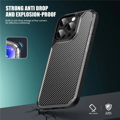 For iPhone 16 Pro Case Carbon Fiber Texture Anti-Scratch TPU+PC Back Cover
