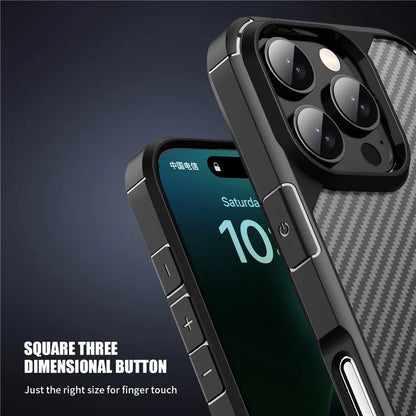 For iPhone 16 Pro Case Carbon Fiber Texture Anti-Scratch TPU+PC Back Cover