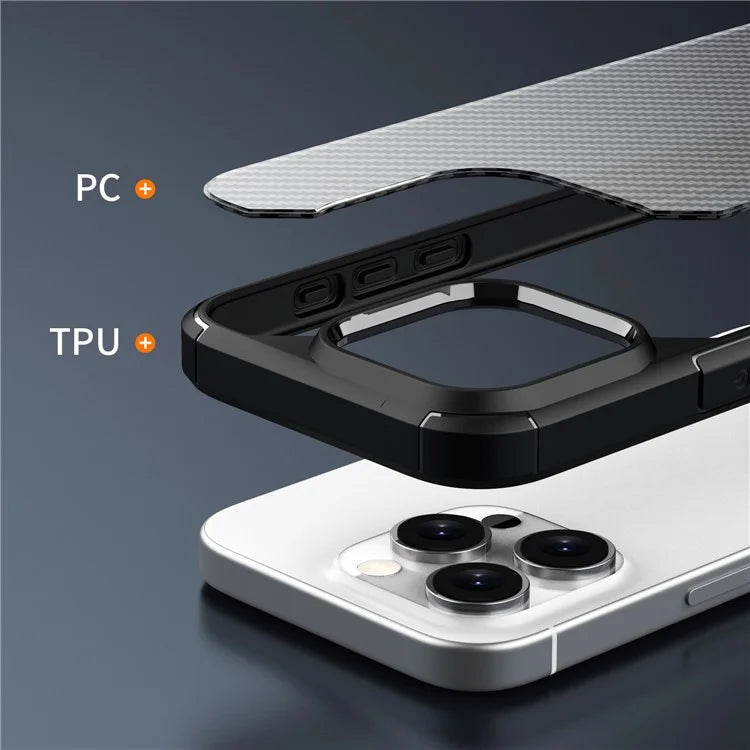 For iPhone 16 Pro Case Carbon Fiber Texture Anti-Scratch TPU+PC Back Cover