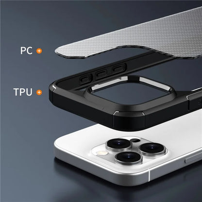 For iPhone 16 Pro Case Carbon Fiber Texture Anti-Scratch TPU+PC Back Cover