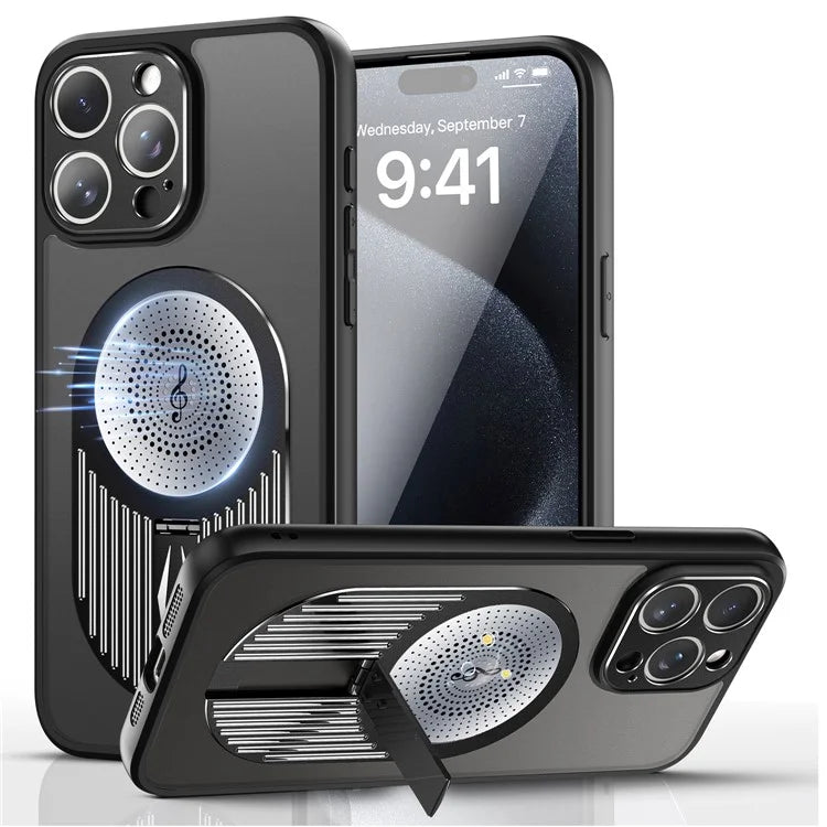 For iPhone 16 Pro Case Kickstand Silicone+PC Phone Cover Graphene Heat Dissipation
