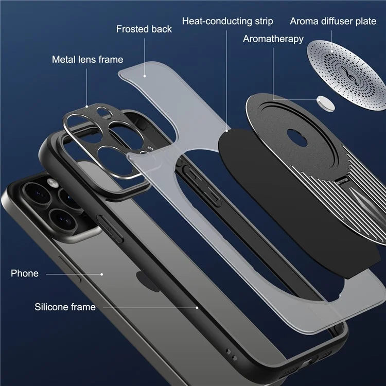 For iPhone 16 Pro Case Kickstand Silicone+PC Phone Cover Graphene Heat Dissipation