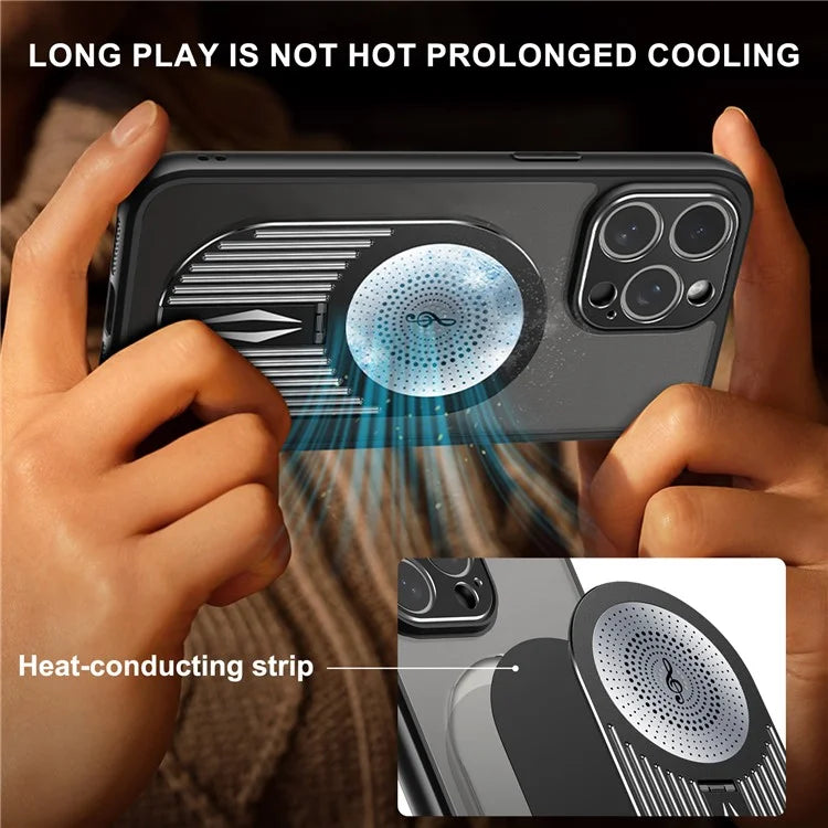 For iPhone 16 Pro Case Kickstand Silicone+PC Phone Cover Graphene Heat Dissipation