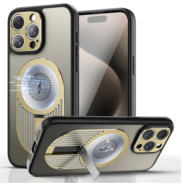 For iPhone 16 Pro Case Kickstand Silicone+PC Phone Cover Graphene Heat Dissipation