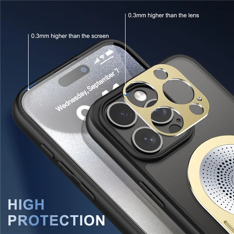 For iPhone 16 Pro Case Kickstand Silicone+PC Phone Cover Graphene Heat Dissipation
