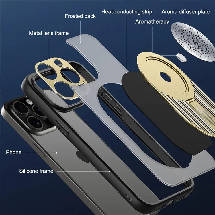For iPhone 16 Pro Case Kickstand Silicone+PC Phone Cover Graphene Heat Dissipation