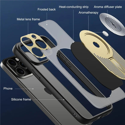 For iPhone 16 Pro Case Kickstand Silicone+PC Phone Cover Graphene Heat Dissipation