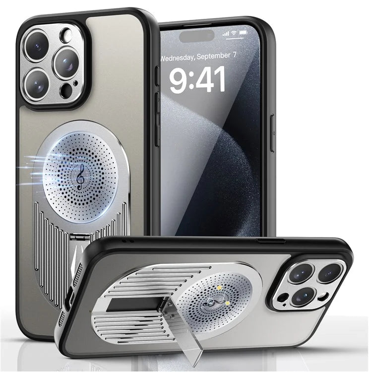 For iPhone 16 Pro Case Kickstand Silicone+PC Phone Cover Graphene Heat Dissipation