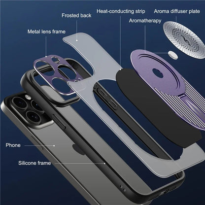 For iPhone 16 Pro Case Kickstand Silicone+PC Phone Cover Graphene Heat Dissipation