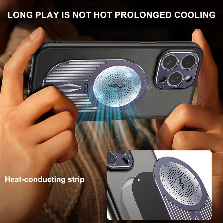 For iPhone 16 Pro Case Kickstand Silicone+PC Phone Cover Graphene Heat Dissipation