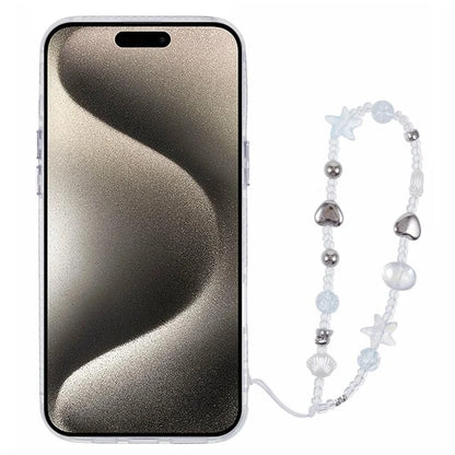 For iPhone 16 Plus Case Butterfly Kickstand PC+TPU IMD Phone Cover with Lens Film / Beaded Strap