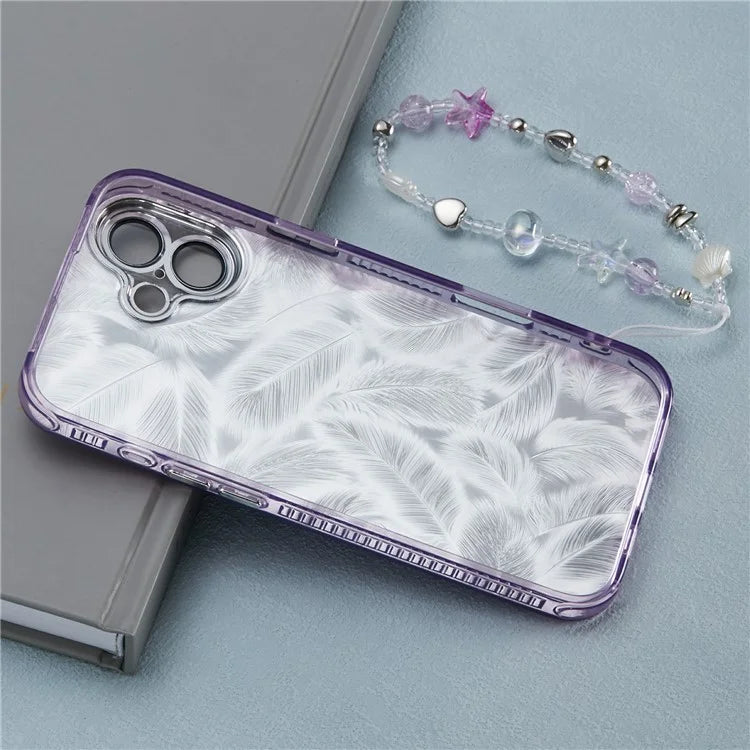 For iPhone 16 Plus Case Butterfly Kickstand PC+TPU IMD Phone Cover with Lens Film / Beaded Strap