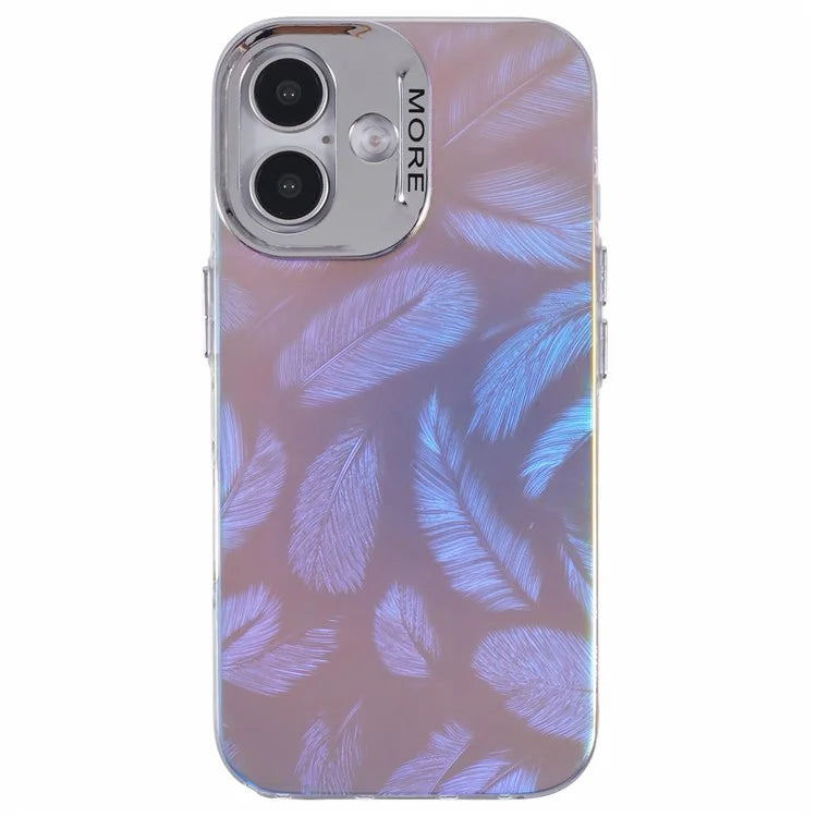 For iPhone 16 Plus Case Silicone+PC IMD Laser Texture Matte Phone Cover