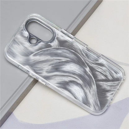 For iPhone 16 Plus Case Silicone+PC IMD Laser Texture Matte Phone Cover
