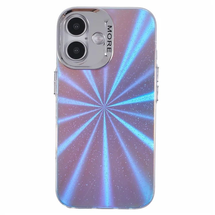 For iPhone 16 Plus Case Silicone+PC IMD Laser Texture Matte Phone Cover